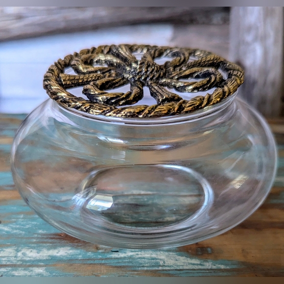 Retro Glass Potpourri Bowl With Brass Lid - Picture 6 of 7